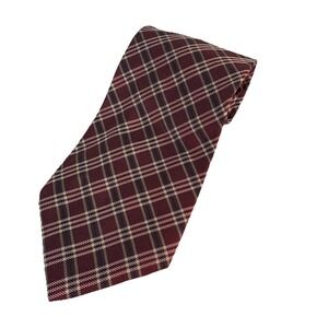 Tommy Hilfiger 100% Silk Necktie Red Navy Plaid Mens Tie Classic Modern Preppy